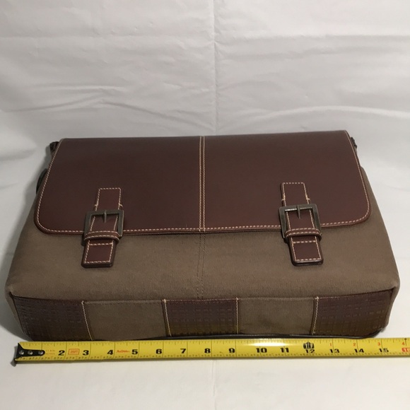 BOCONI NASHVILLE BRYANT LTE SLIM DOUBLE BUCKLE CANVAS & LEATHER MESSENGER - Picture 12 of 15